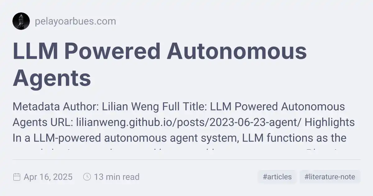 LLM Powered Autonomous Agents