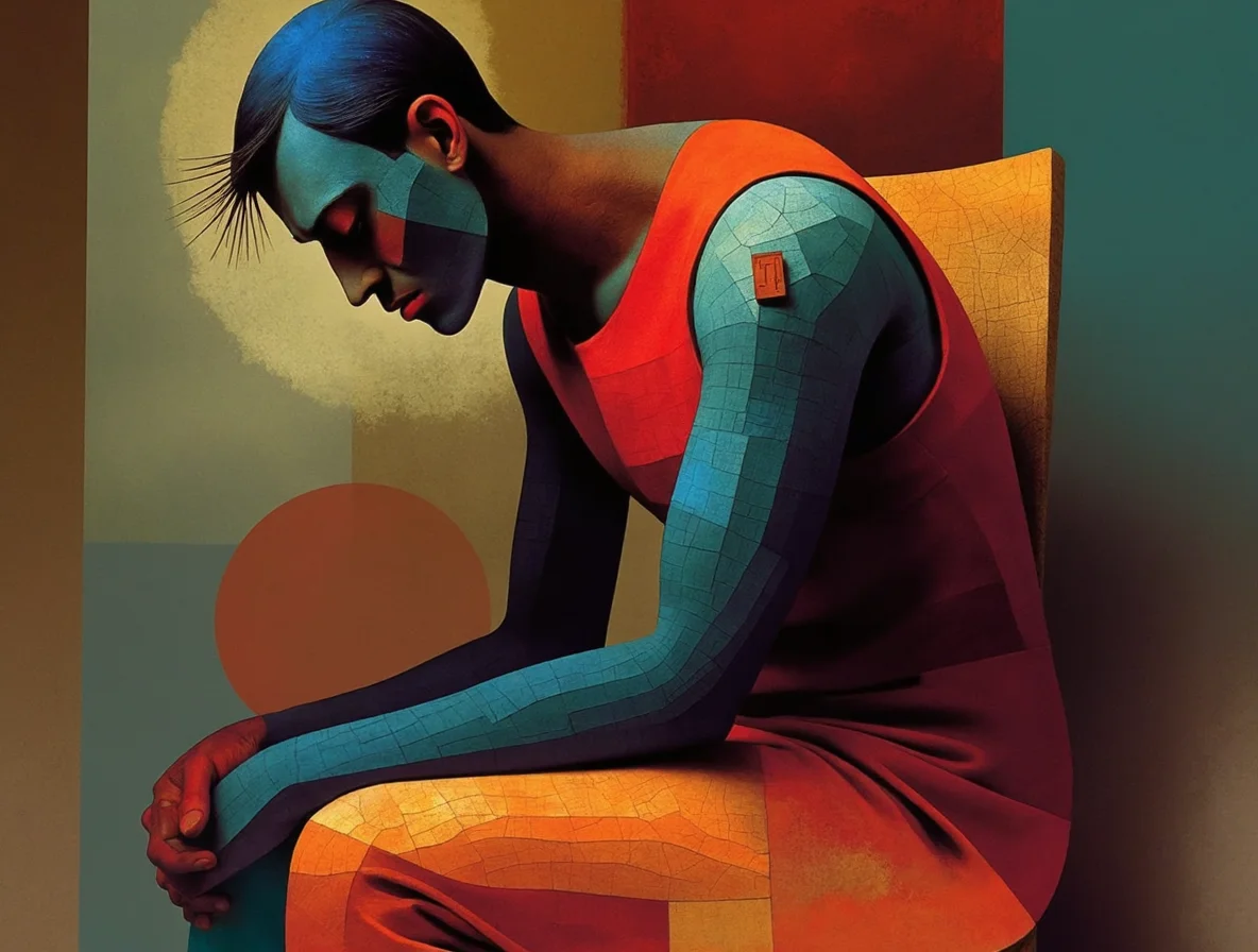 AI painting of a tired man in the style of Rufino Tamayo