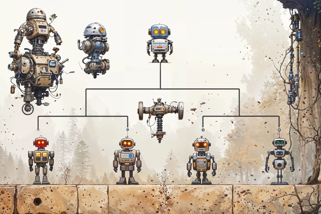 An illustration of robots in a decision tree